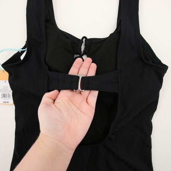 Kona Sol One Piece Swimsuit Black Ribbed Scoop Neck Lace Up Size Small NWT - Picture 13 of 14